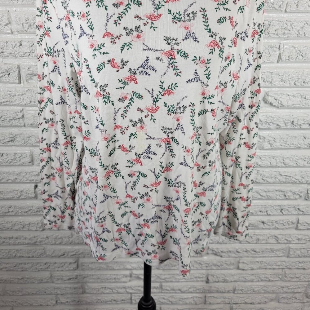 Croft & Barrow Womens XL Long Sleeve Cotton T-Shirt Red Birds Crew Neck C15E - Picture 4 of 9
